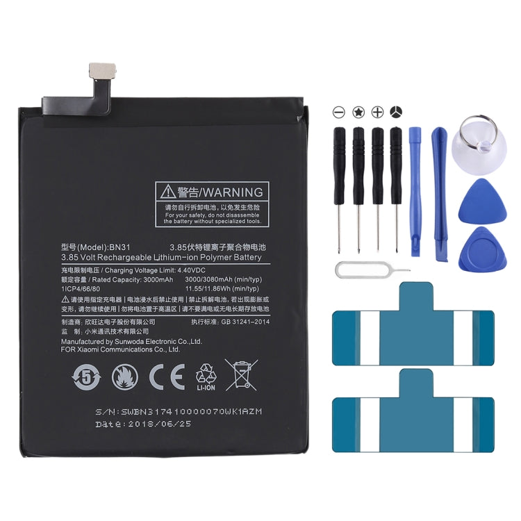 3000mAh Lithium Polymer Battery BN31 for Xiaomi Mi 5X / Note 5A, For Mi 5X / Note 5A 3000mAh Lithium Polymer Battery BN31 for Xiaomi Mi 5X / Note 5A, For Mi 5X / Note 5A